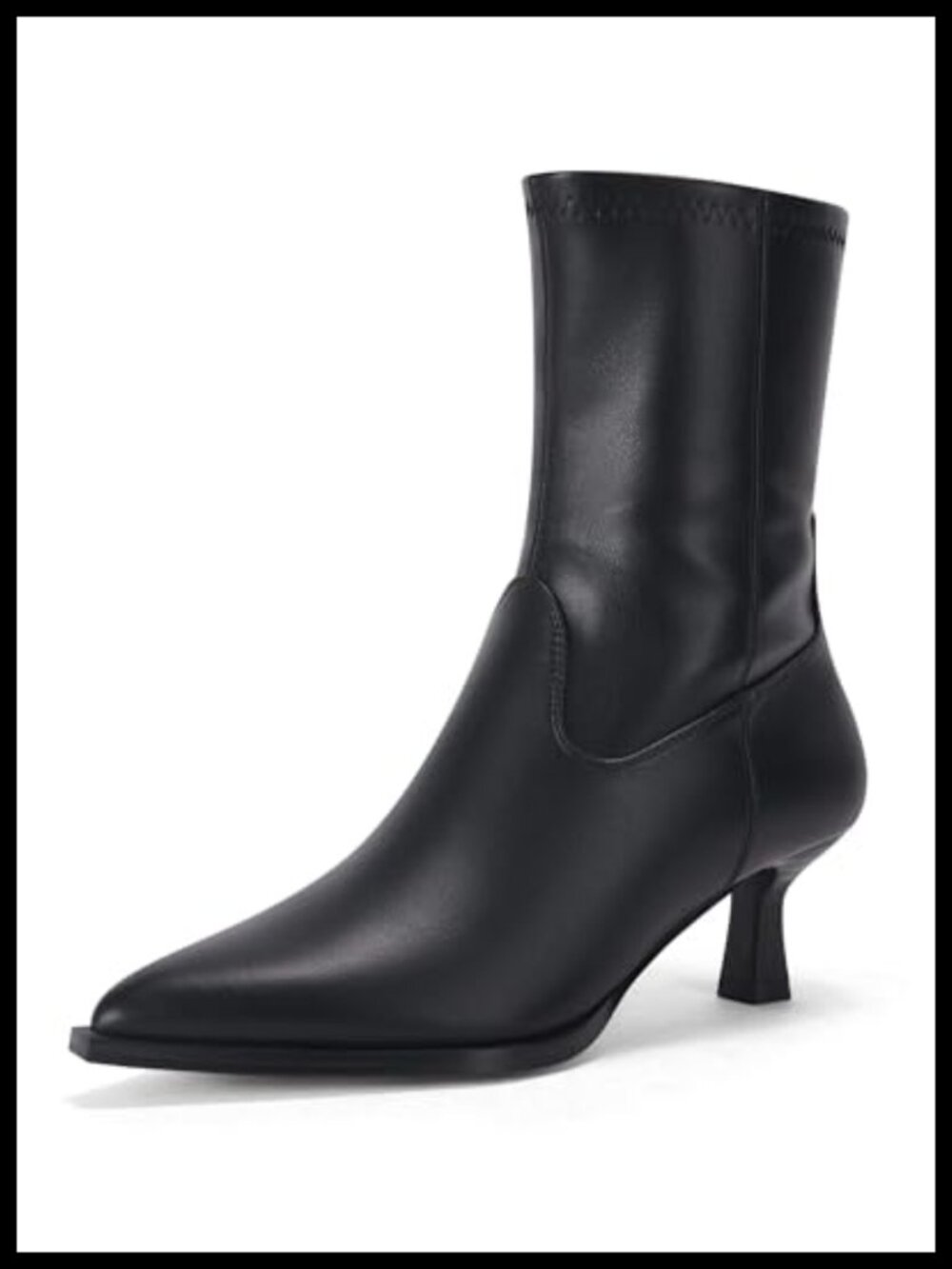 Faux Leather Pointed Toe Kitten Heel Ankle Booties with Side Zipper